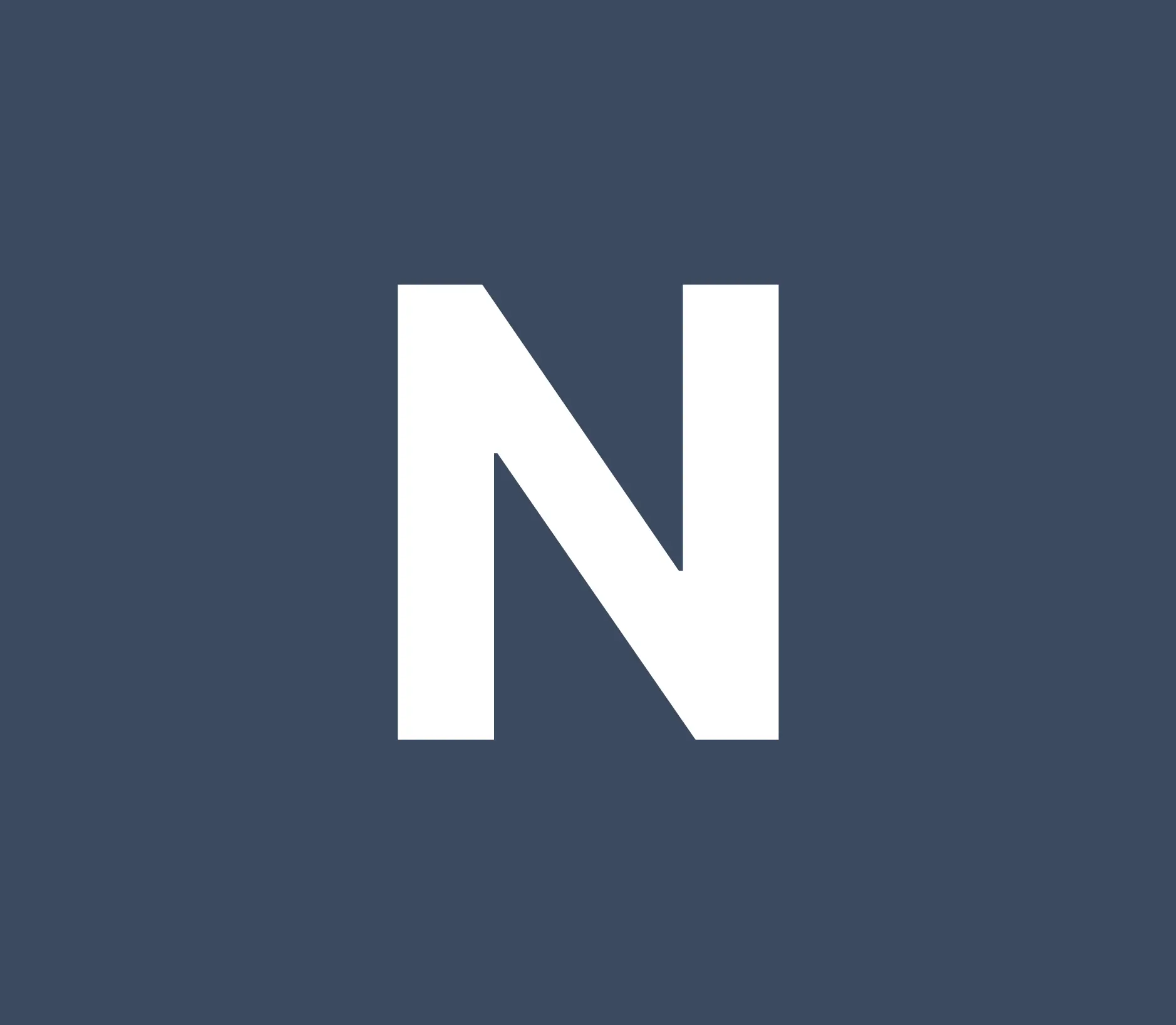 A bold white capital letter N centered on a solid dark blue-gray background, presented as a simple, high-contrast graphic