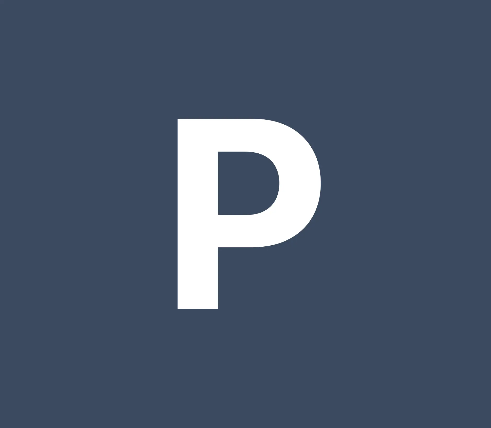 A bold white capital letter P centered on a solid dark blue-gray background, presented as a simple, high-contrast graphic