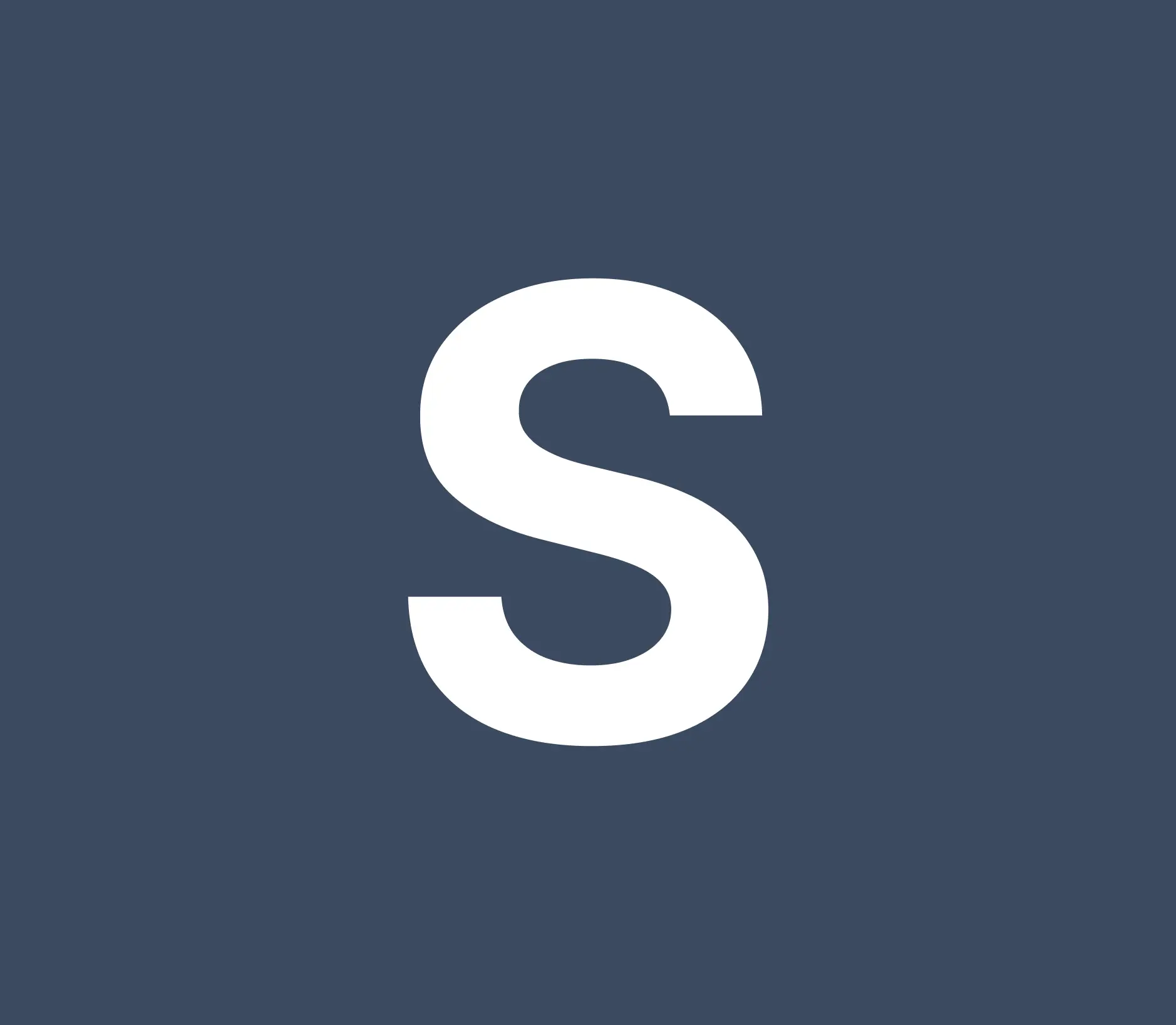 A bold white capital letter S centered on a solid dark blue-gray background, presented as a simple, high-contrast graphic